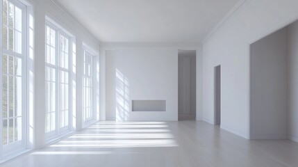 Fototapeta premium Empty room, high ceiling, white walls, modern design generative ai