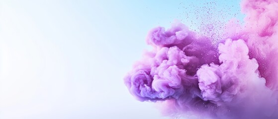 Fototapeta premium A pink and purple cloud of smoke against a blue backdrop, with a lighter blue sky above