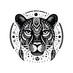 Panther in bohemian black and white silhouette illustration