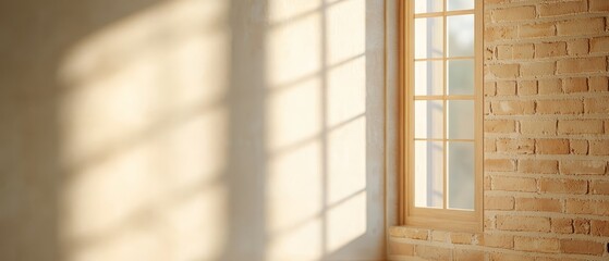  A room featuring a brick wall and a window with sunlight streaming in, illuminating a cat perched on the windowsill
