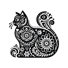 Obraz premium Persian cat in folk art black and white silhouette illustration
