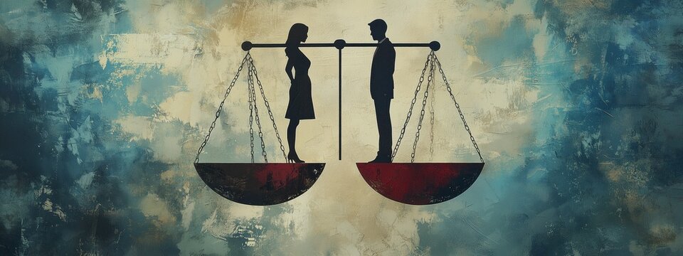 Equal woman pay gap women gender man male balance discrimination. Symbol equal pay parity woman female concept wage dice salary sex rights unequal justice hand background idea masculine day icon law.
