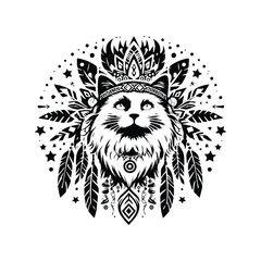 Obraz premium Ragdoll cat in bohemian black and white silhouette illustration