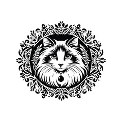 Obraz premium Ragdoll cat in folk art black and white silhouette illustration