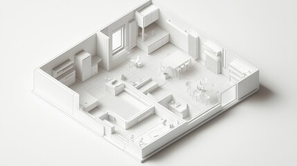 White Papercut Apartment Interior Design - Isometric View, papercraft, interior design, home decor