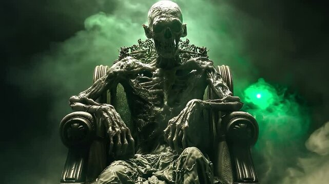 A zombie king sitting on a throne	