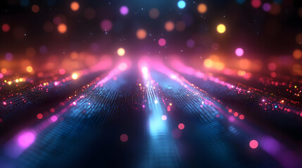 Fototapeta premium A vibrant abstract background with glowing particles and lines in a digital space.