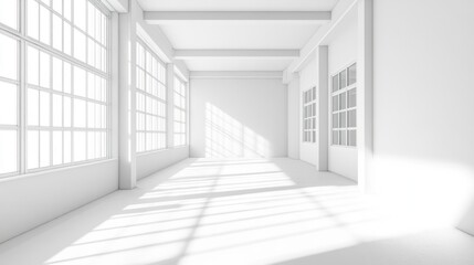Fototapeta premium Empty room, large windows, white walls, generative ai