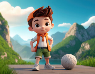 child playing with ball adorable cartoon style 3d realistic cartoons 3d render 3d illustration