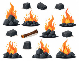 set of fire flames adorable cartoon style 3d realistic cartoons 3d render 3d illustration