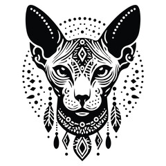 Obraz premium Sphynx Cat in bohemian black and white silhouette illustration