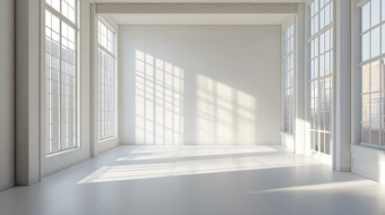 Fototapeta premium Empty room, large windows, white walls, generative ai