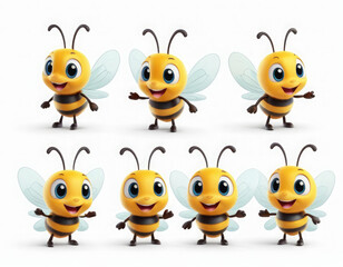 set of funny cartoon bee adorable cartoon style 3d realistic cartoons 3d render 3d illustration