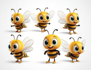 set of cartoon bee adorable cartoon style 3d realistic cartoons 3d render 3d illustration