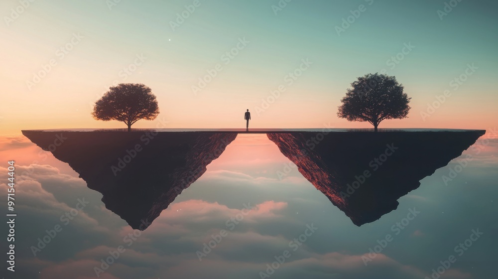 Aufkleber abstract bridge between extremes: a futuristic bridge stretching between two floating islands