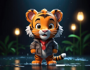 tiger in the jungle adorable cartoon style 3d realistic cartoons 3d render