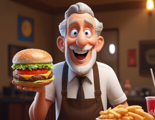 person with hamburger adorable cartoon style 3d realistic cartoons