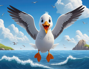seagull in the sky adorable cartoon style 3d realistic cartoons