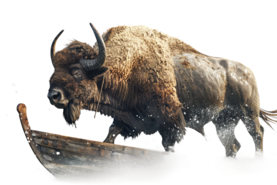 High Quality Aggressive Bison Image Isolated on Transparent Background with Clear Details and Dynamic Pose Ideal for Creative Digital Designs and Stock Media