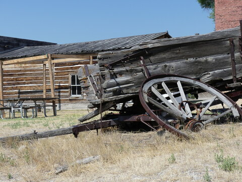 Broken down wooden wagon