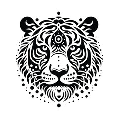 Obraz premium Tiger in bohemian black and white silhouette illustration