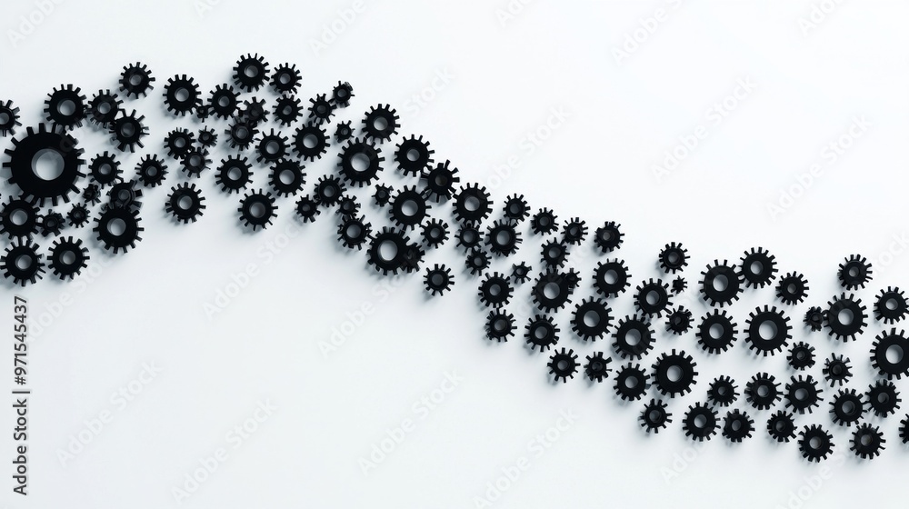 Poster abstract gears made of human shapes, all interconnected and moving in unison, symbolizing the import