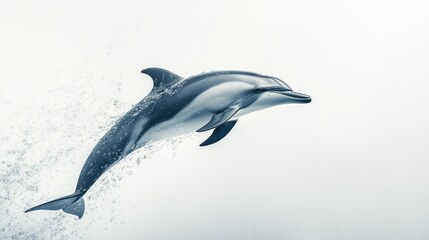 Obraz premium A Dolphin Leaps Through the Water, Splashing and Creating a Trail of Bubbles