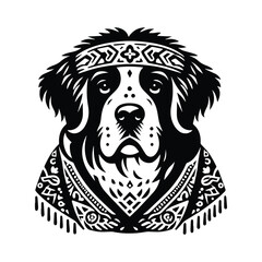 bernard dog in bohemian black and white silhouette illustration