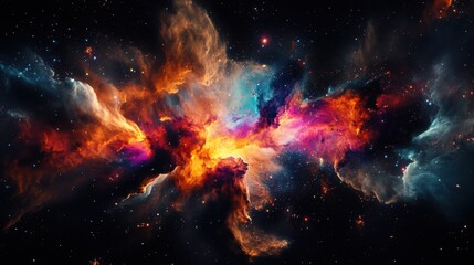 Fototapeta premium A cosmic nebula with swirling gas and dust on a black background