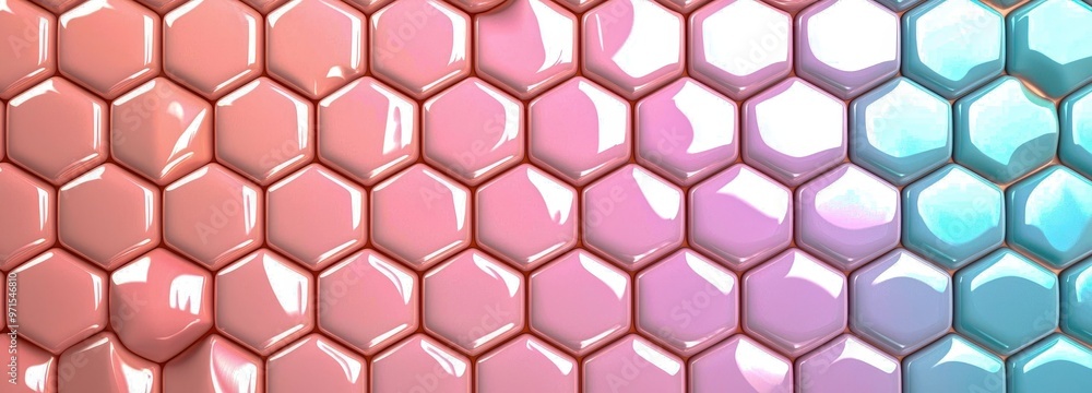 Poster a vibrant hexagonal pattern featuring glossy pink and blue hues, ideal for backgrounds and textures 