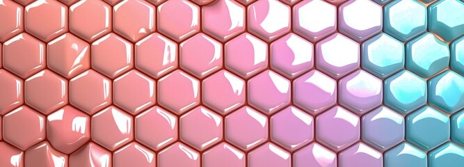 Naklejka premium A vibrant hexagonal pattern featuring glossy pink and blue hues, ideal for backgrounds and textures in design projects.