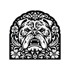 Fototapeta premium Bulldog in folk art black and white silhouette illustration
