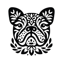 Fototapeta premium Bulldog in folk art black and white silhouette illustration