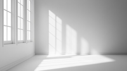 Fototapeta premium Empty room, seamless white walls, soft shadows, generative ai