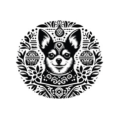 Obraz premium chihuahua dog in bohemian black and white silhouette illustration