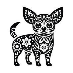 Obraz premium chihuahua dog in folk art black and white silhouette illustration