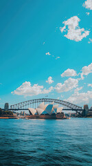 Obraz premium A stunning view of Sydney Opera House and Harbour Bridge under bright sky