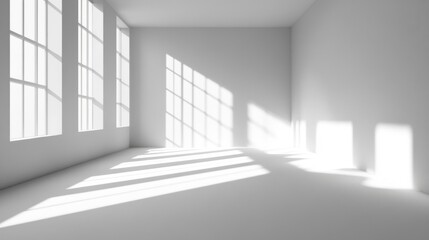 Obraz premium Empty room, shadow patterns on walls, white color, generative ai