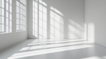 Empty room, shadow patterns on walls, white color, generative ai