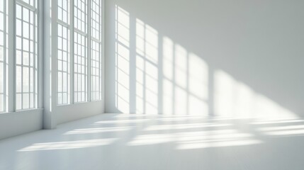 Empty room, shadow patterns on walls, white color, generative ai