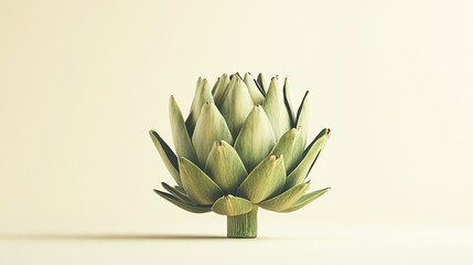 A Single Green Artichoke on a Creamy White Background