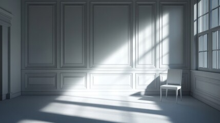 Obraz premium Empty room, shadow patterns on walls, white color, generative ai