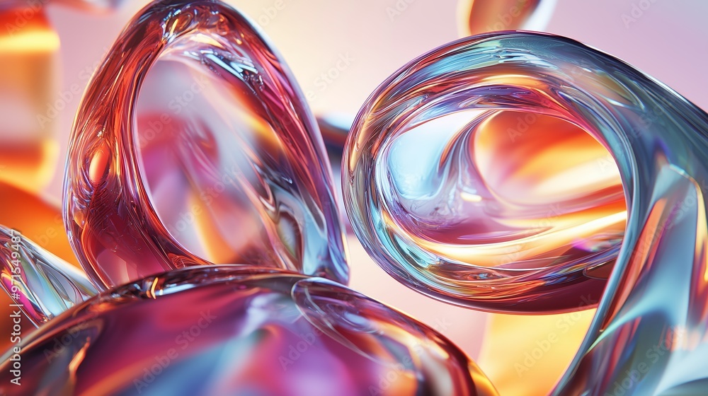 Poster colorful swirling glass forms create mesmerizing patterns in a vibrant display of light and texture 