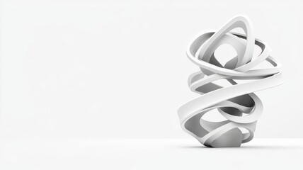 Abstract sculpture of interconnected shapes representing creative ideas, modern art, monochrome palette, 3D rendering, clean lines