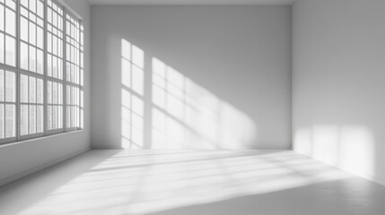 Fototapeta premium Empty room, shadow patterns on walls, white color, generative ai