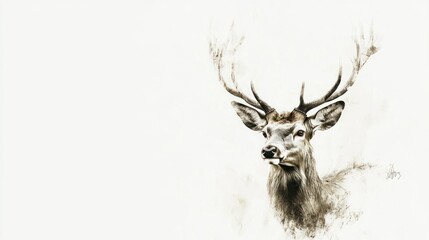 A Pen-and-Ink Drawing of a Stag with Large Antlers