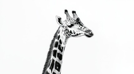 Obraz premium A Detailed Close-Up of a Giraffe's Head and Neck in Black and White
