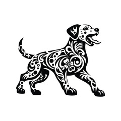 Obraz premium dalmatian dog in folk art black and white silhouette illustration