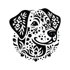 Fototapeta premium dalmatian dog in folk art black and white silhouette illustration