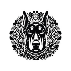 Obraz premium Doberman dog in bohemian black and white silhouette illustration